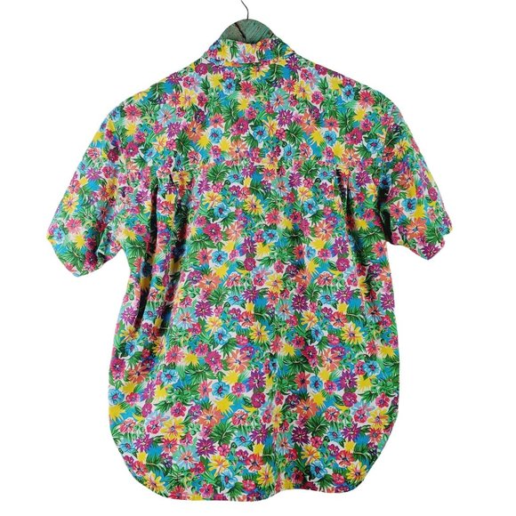 Vintage LizSport Petite Neon Floral Silver Button Summer Blouse, Sz PM - Picture 2 of 10